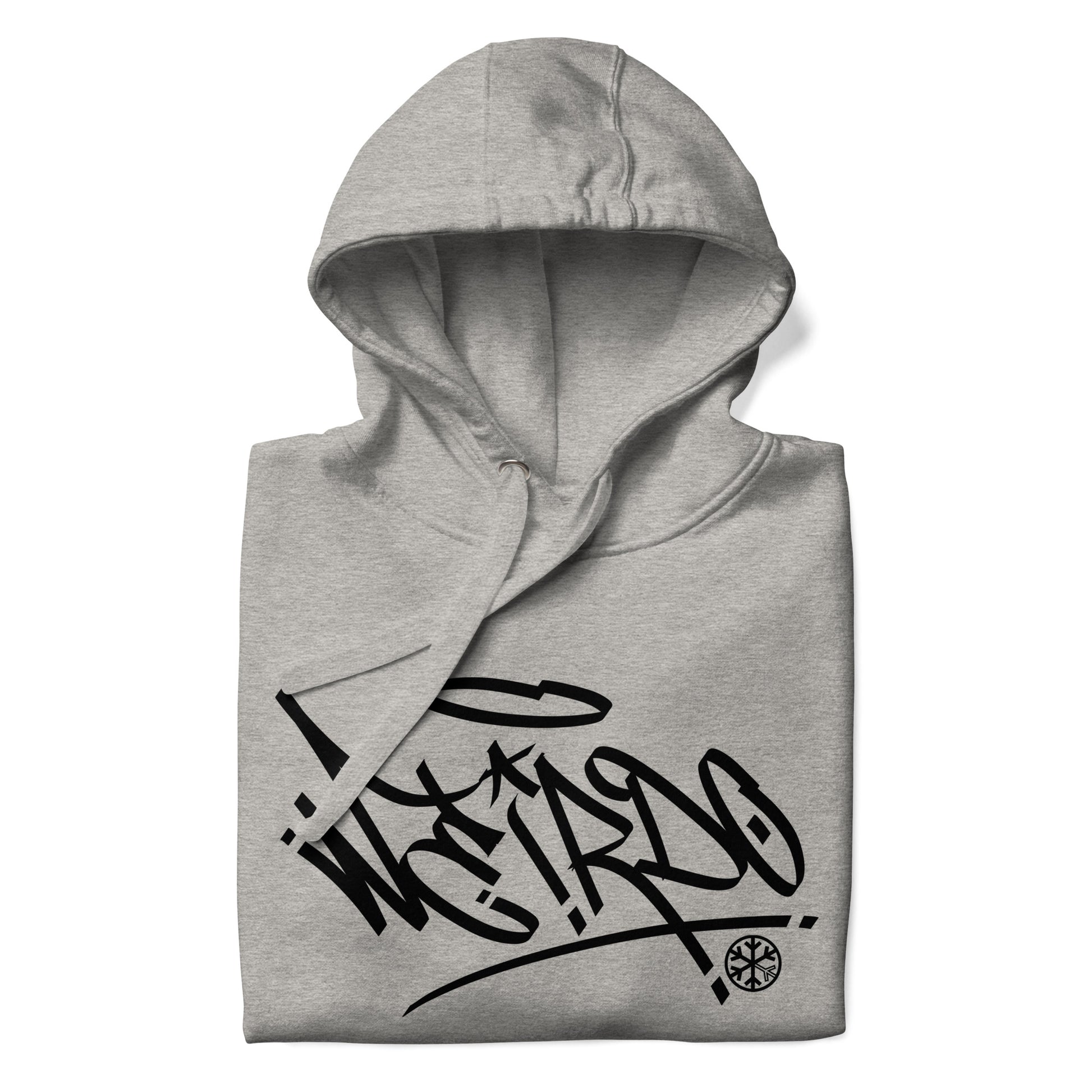 Gray-Weirdo Tag Graffiti Hoodie from B.Different Clothing, folded, graffiti-inspired streetwear