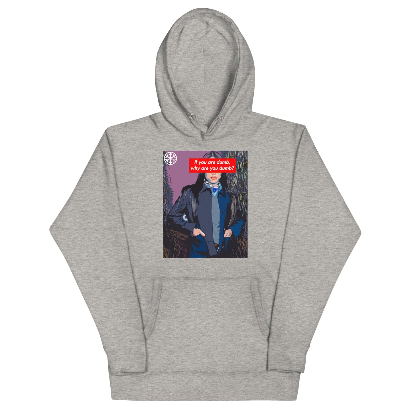 Gray-Why Are You Dumb Hoodie from B.Different Clothing, front view, graffiti-inspired streetwear