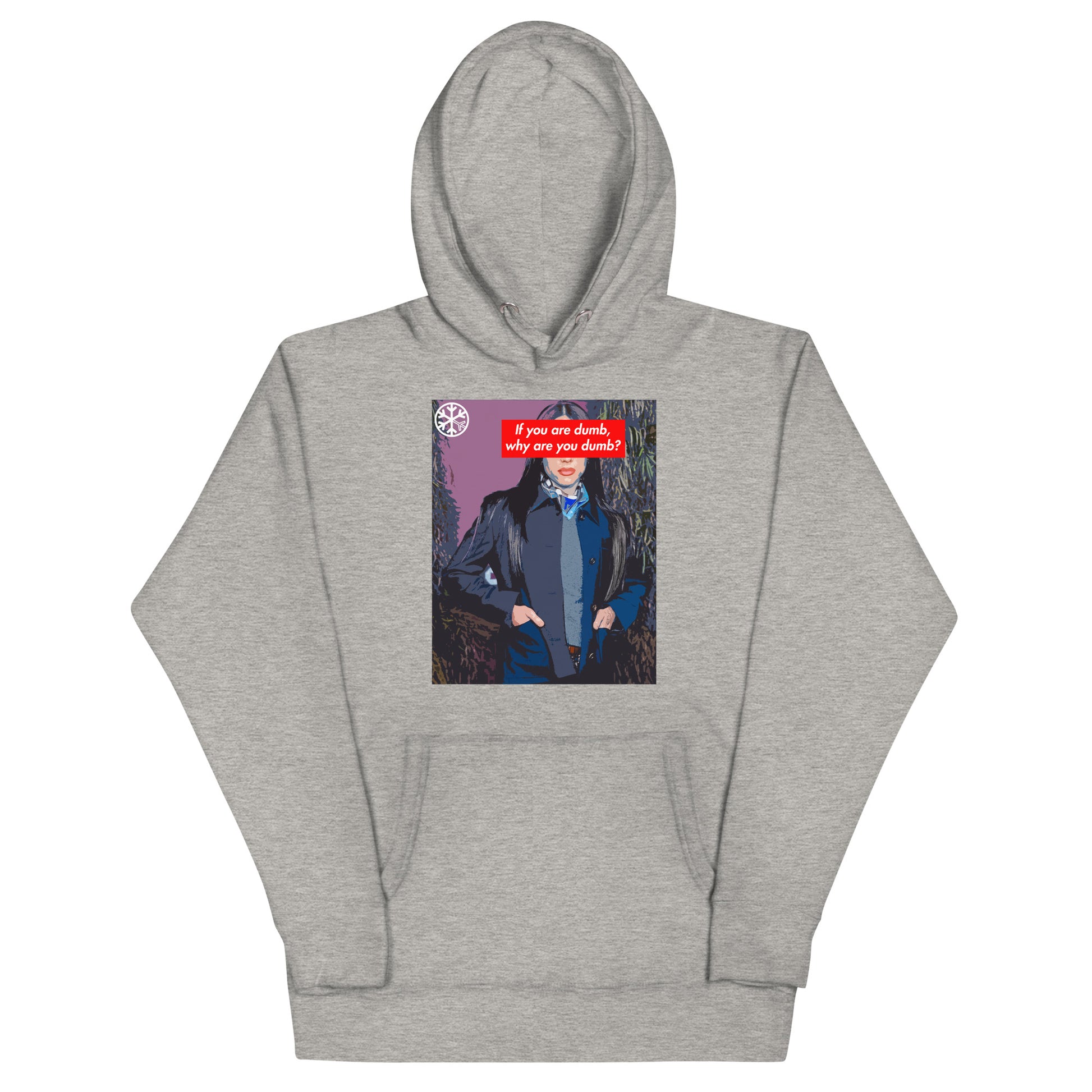 Gray-Why Are You Dumb Hoodie from B.Different Clothing, front view, graffiti-inspired streetwear