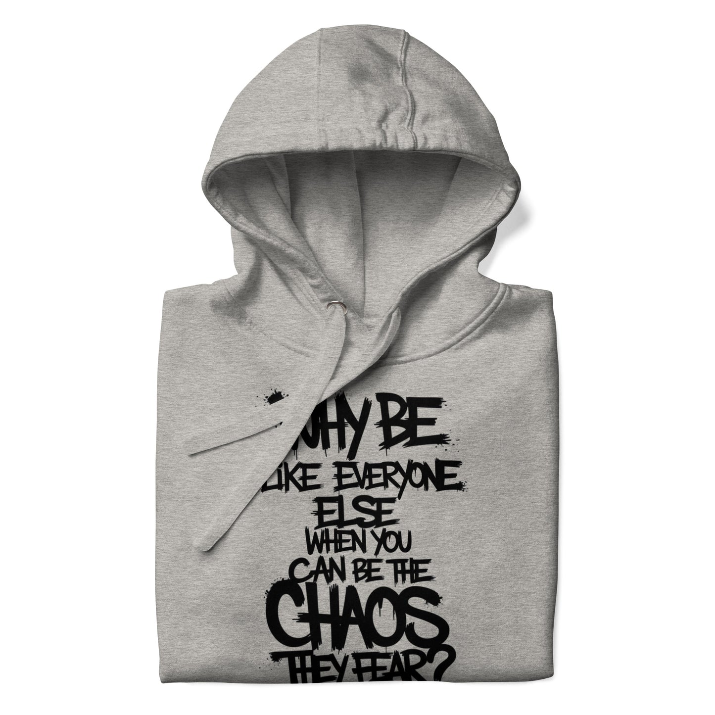 Gray-Chaos They Fear Graffiti Tag Hoodie from B.Different Clothing, folded, graffiti-inspired streetwear