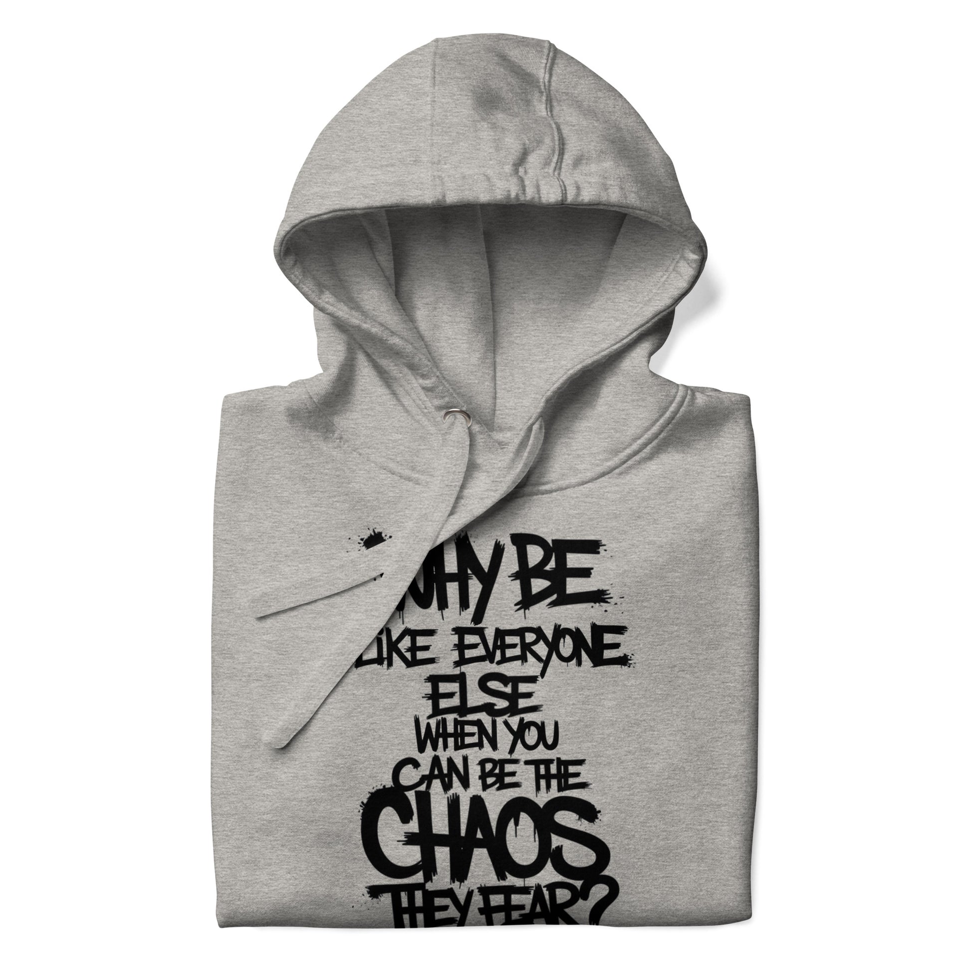 Gray-Chaos They Fear Graffiti Tag Hoodie from B.Different Clothing, folded, graffiti-inspired streetwear