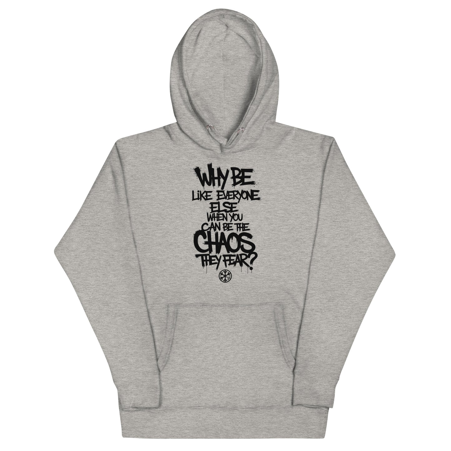 Gray-Chaos They Fear Graffiti Tag Hoodie from B.Different Clothing, front view, graffiti-inspired streetwear
