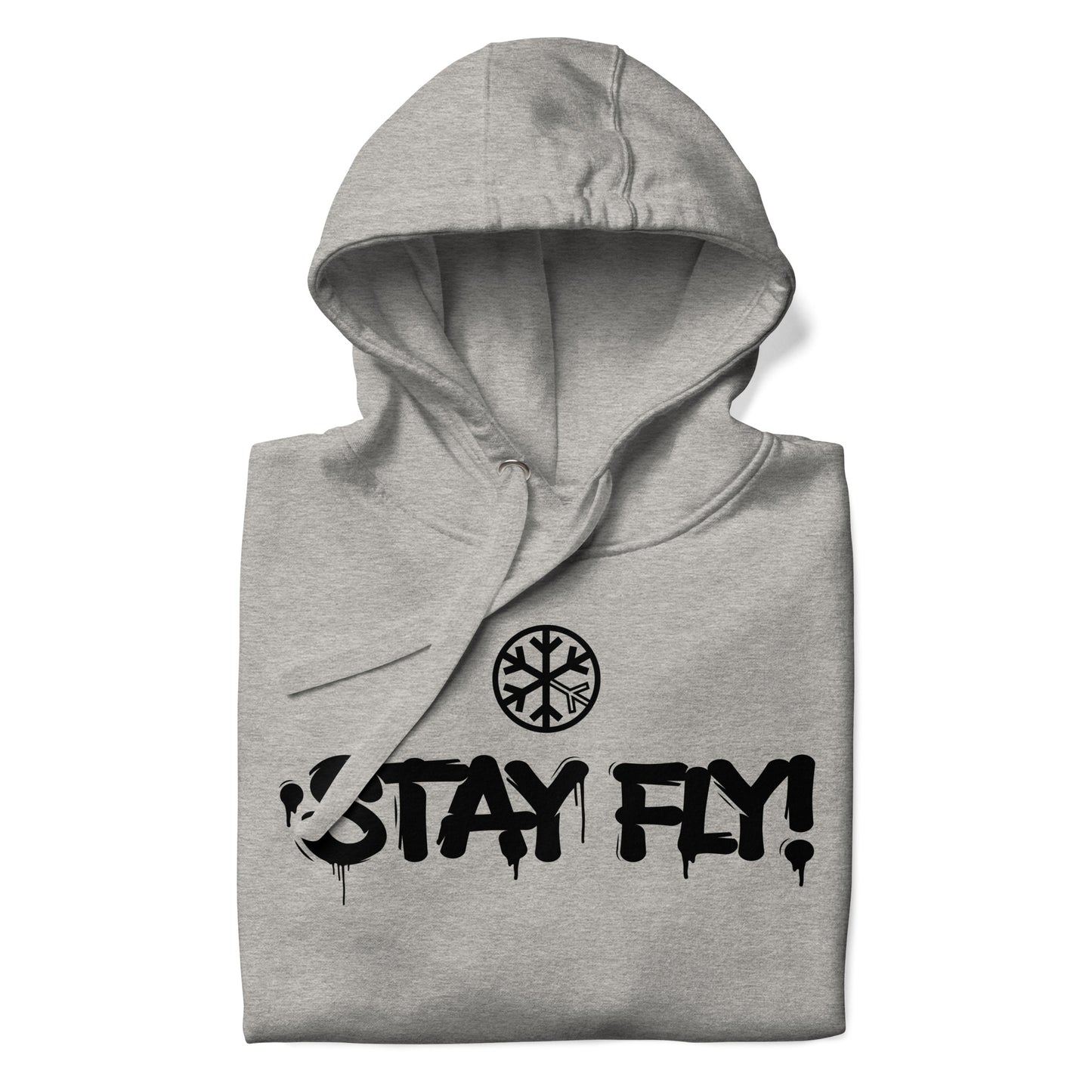 Gray-Stay Fly Graffiti Tag Hoodie from B.Different Clothing, folded, graffiti-inspired streetwear