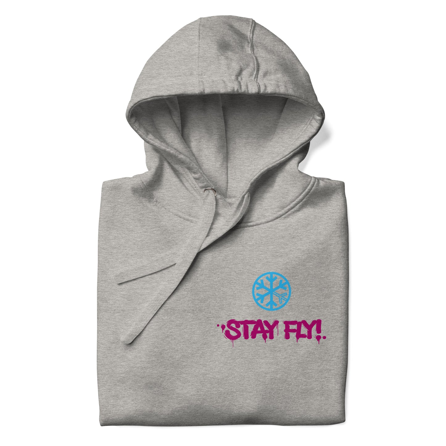Gray-Stay Fly Graffiti Character Hoodie from B.Different Clothing, folded, graffiti-inspired streetwear