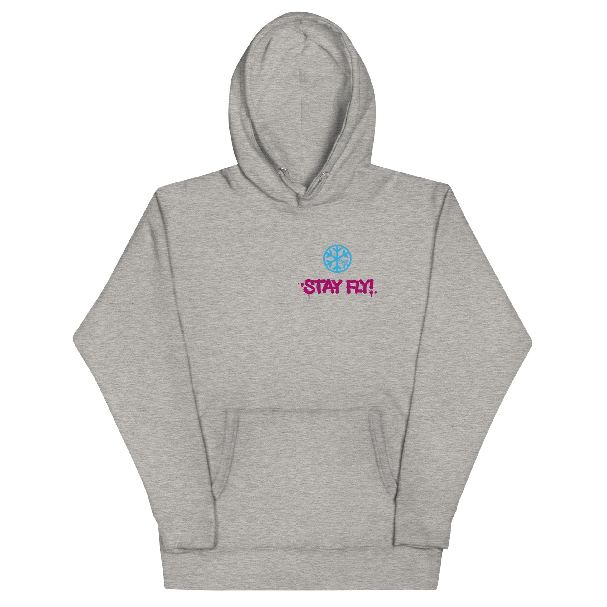 Gray-Stay Fly Graffiti Character Hoodie from B.Different Clothing, front view, graffiti-inspired streetwear