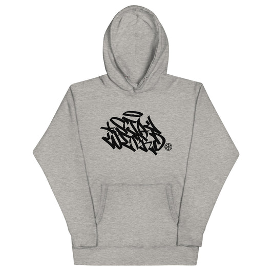 Gray-Stay Weird Graffiti Tag Hoodie from B.Different Clothing, front view, graffiti-inspired streetwear