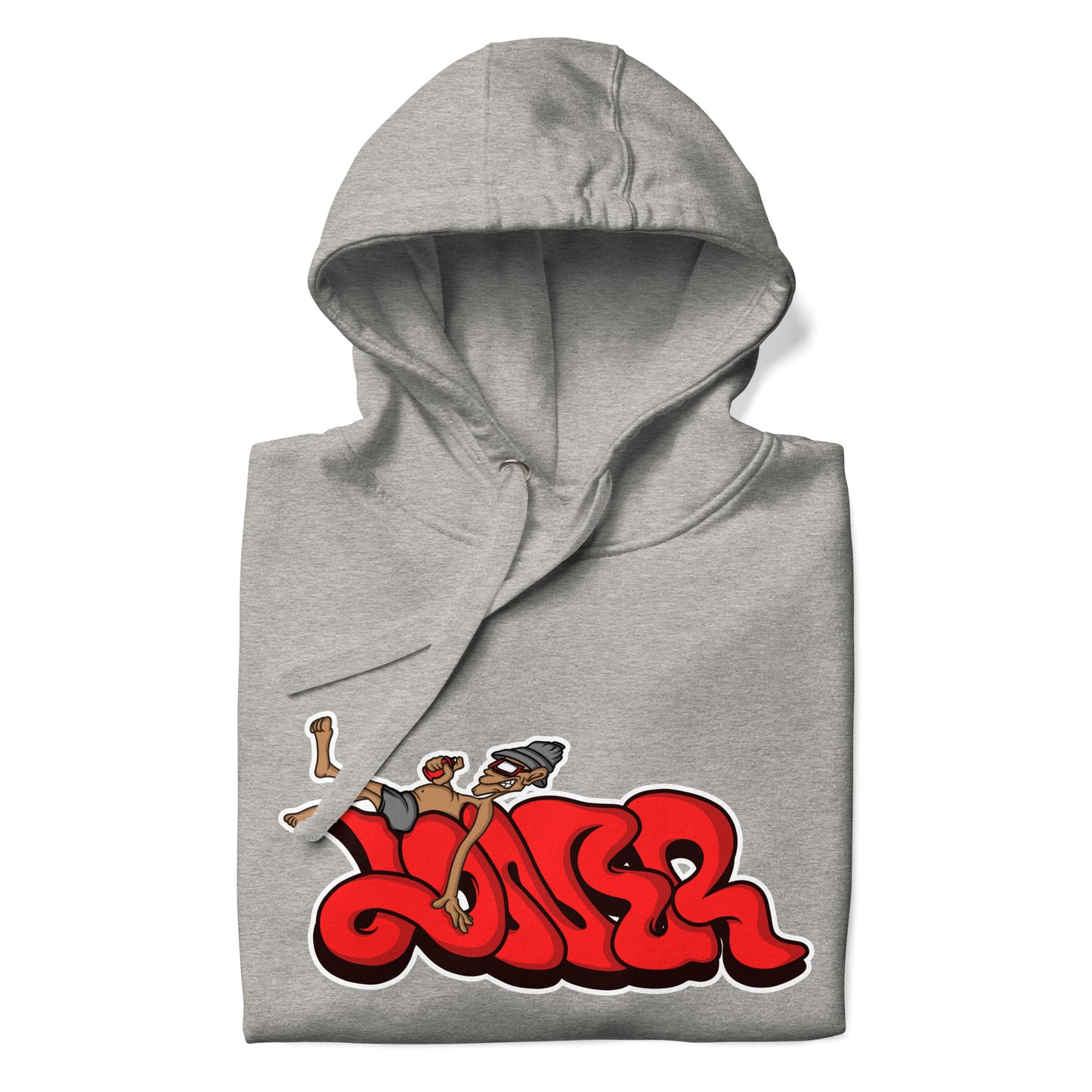 Gray-Loner Graffiti Piece Hoodie from B.Different Clothing, folded, graffiti-inspired streetwear