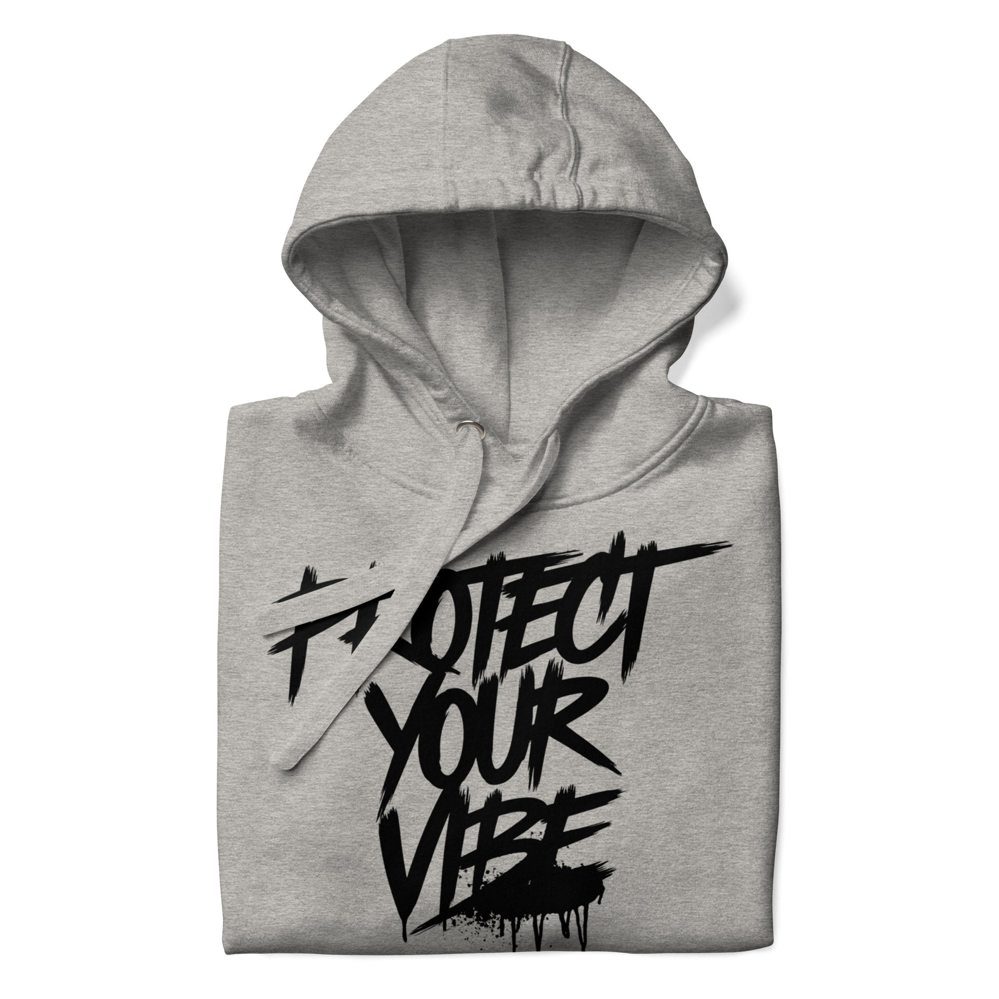 Gray-Protect Your Vibe Graffiti Tag hoodie from B.Different Clothing, folded, graffiti-inspired streetwear