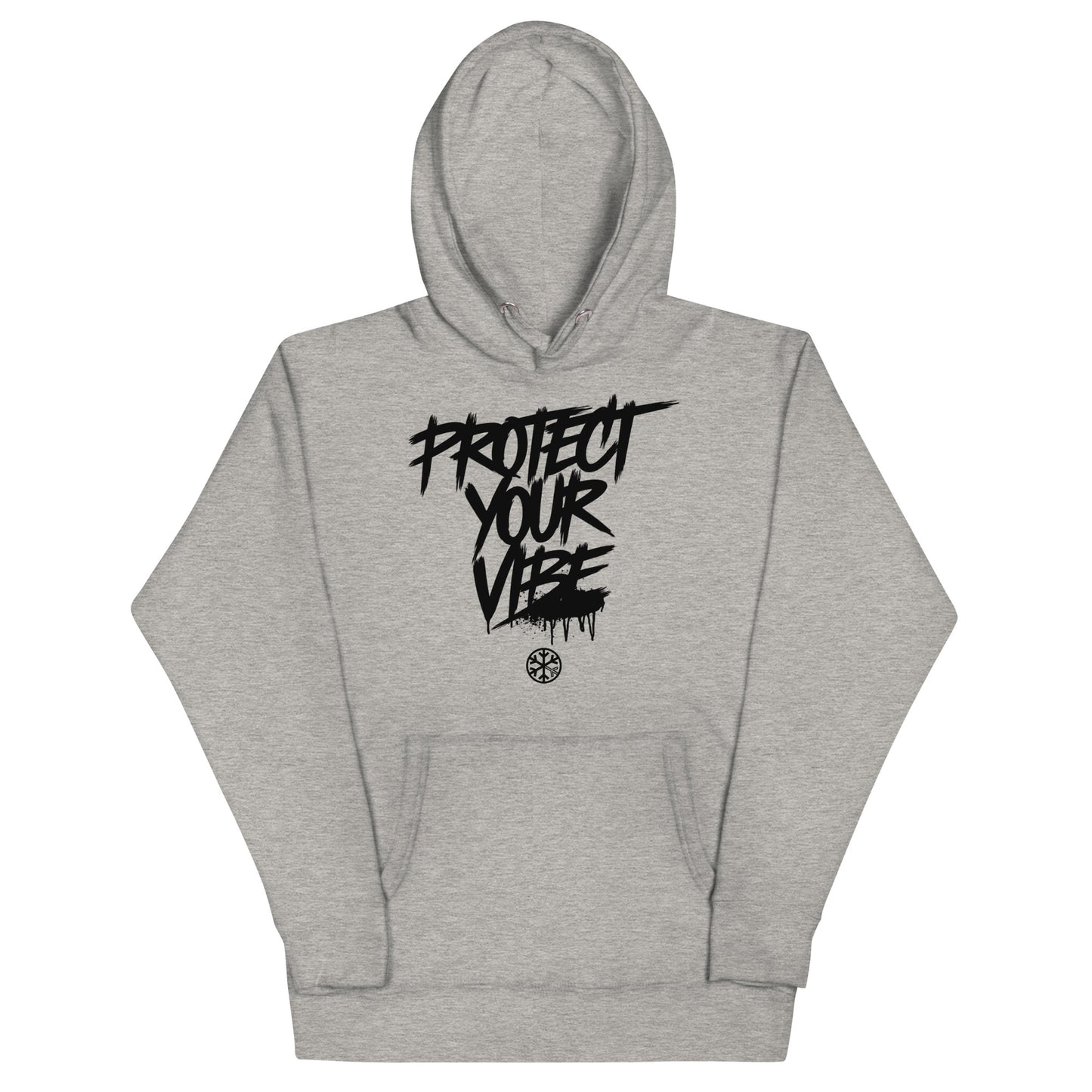 Gray-Protect Your Vibe Graffiti Tag hoodie from B.Different Clothing, front view, graffiti-inspired streetwear