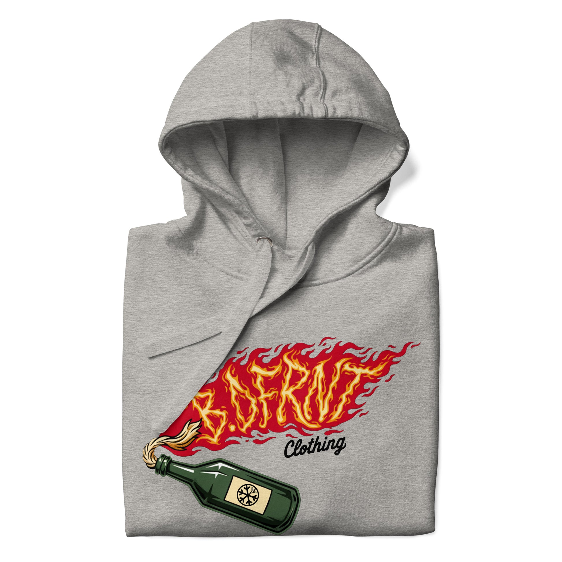 Gray-Molotov Graffiti Hoodie from B.Different Clothing, folded, graffiti-inspired streetwear