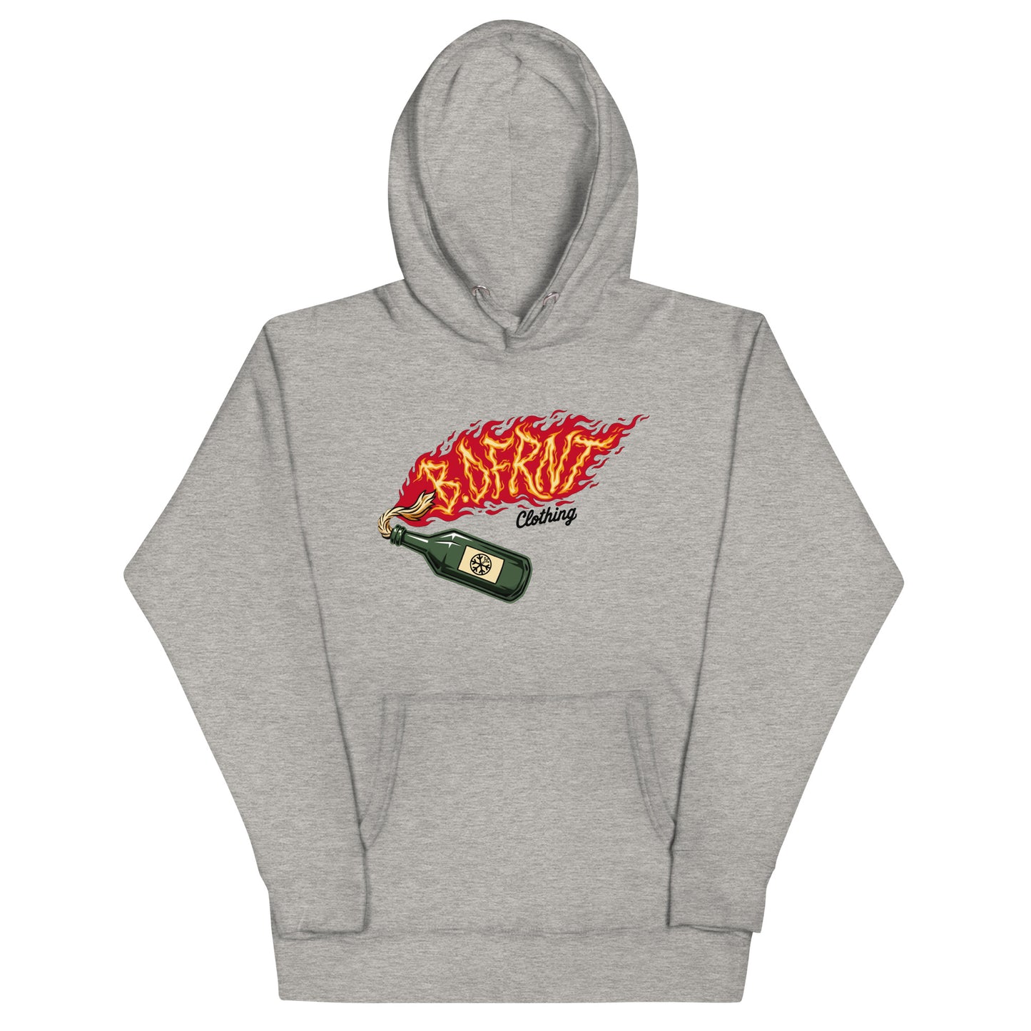 Gray-Molotov Graffiti Hoodie from B.Different Clothing, front view, graffiti-inspired streetwear
