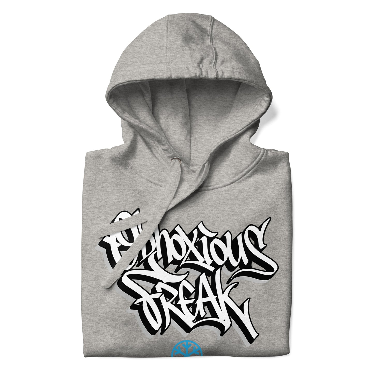 Gray-Obnoxious Freak Graffiti Hoodie from B.Different Clothing, folded, graffiti-inspired streetwear