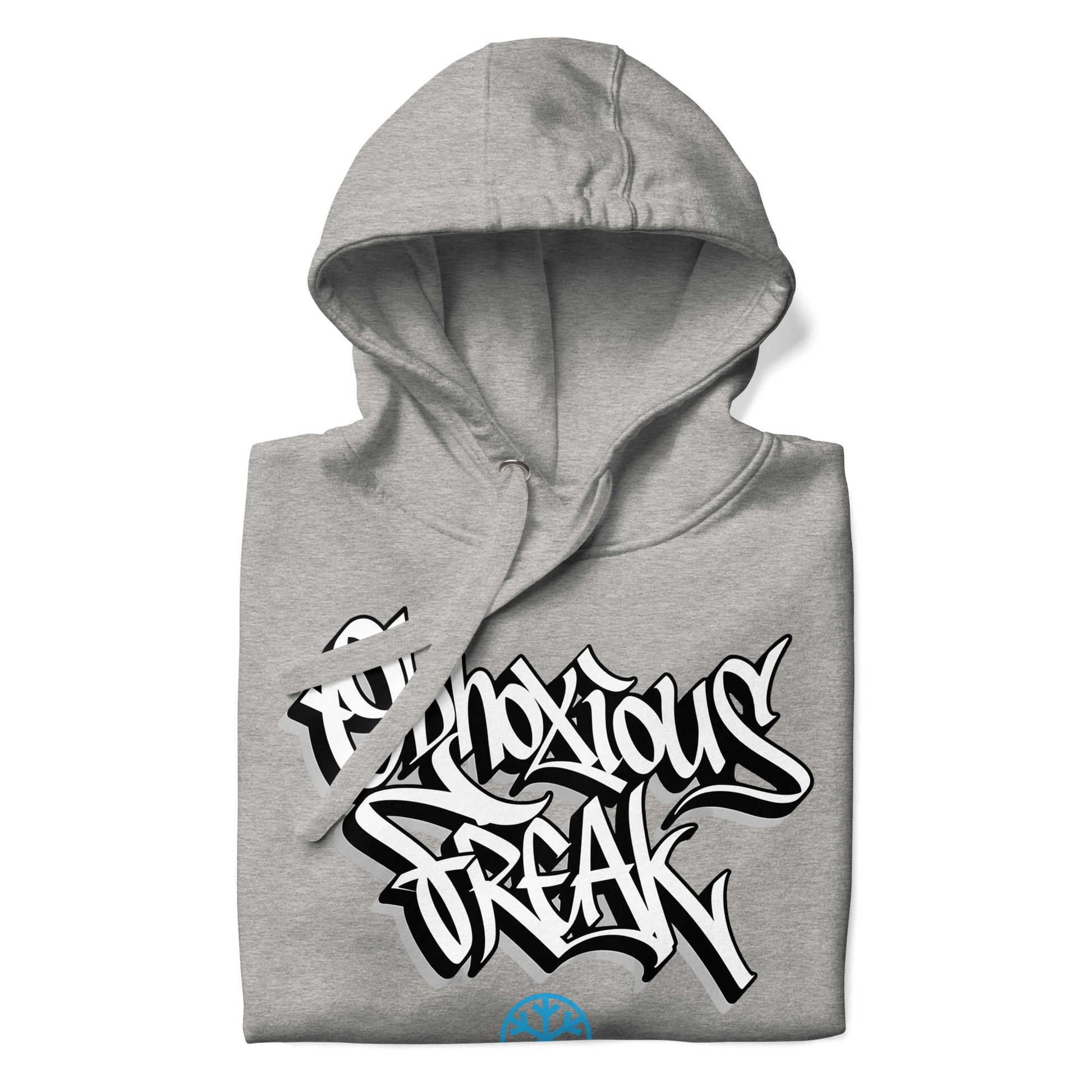 Gray-Obnoxious Freak Graffiti Hoodie from B.Different Clothing, folded, graffiti-inspired streetwear