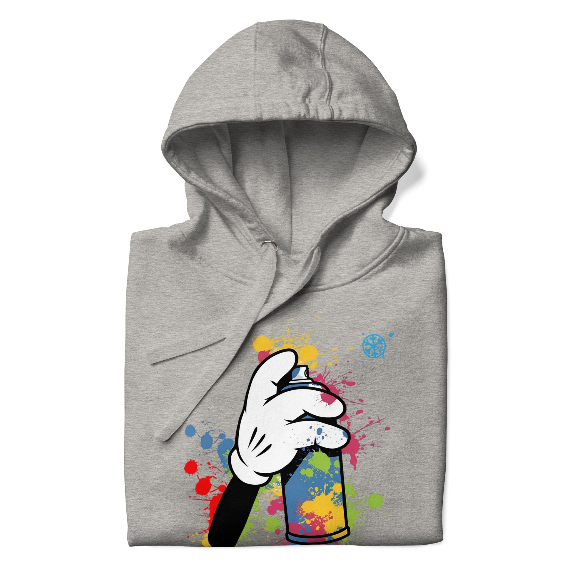 Gray-Hand Spray Can Graffiti Hoodie from B.Different Clothing, folded, graffiti-inspired streetwear