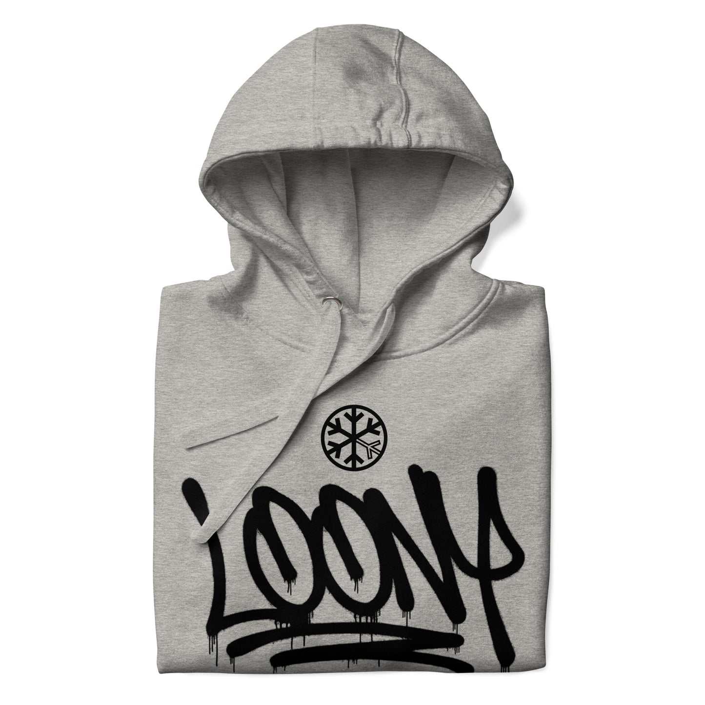 Gray-Loony Graffiti Tag Hoodie from B.Different Clothing, folded, graffiti-inspired streetwear