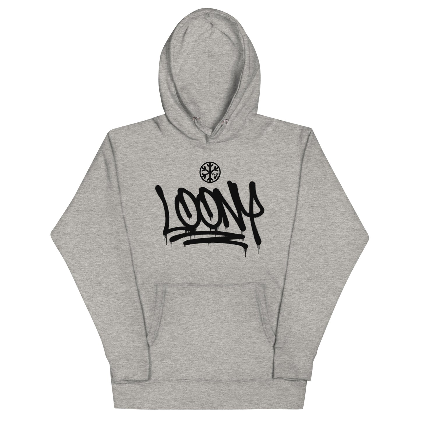 Gray-Loony Graffiti Tag Hoodie from B.Different Clothing, front view, graffiti-inspired streetwear