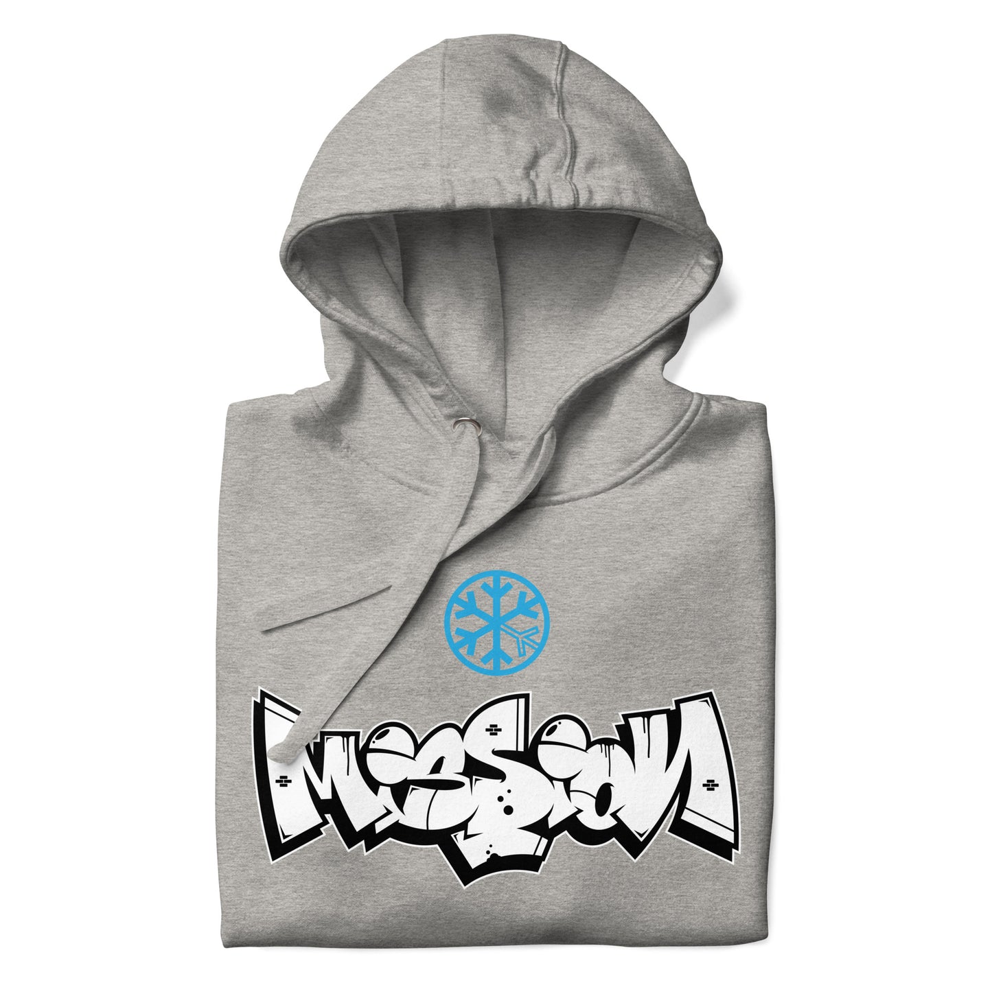 Gray-Mission Graffiti Piece Hoodie from B.Different Clothing, folded, graffiti-inspired streetwear