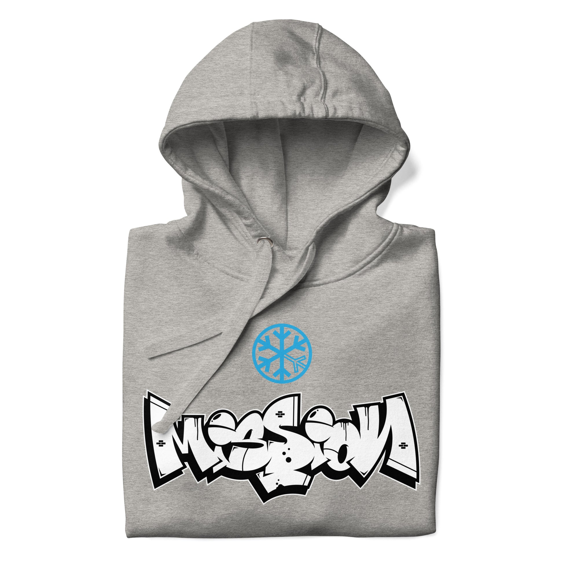Gray-Mission Graffiti Piece Hoodie from B.Different Clothing, folded, graffiti-inspired streetwear