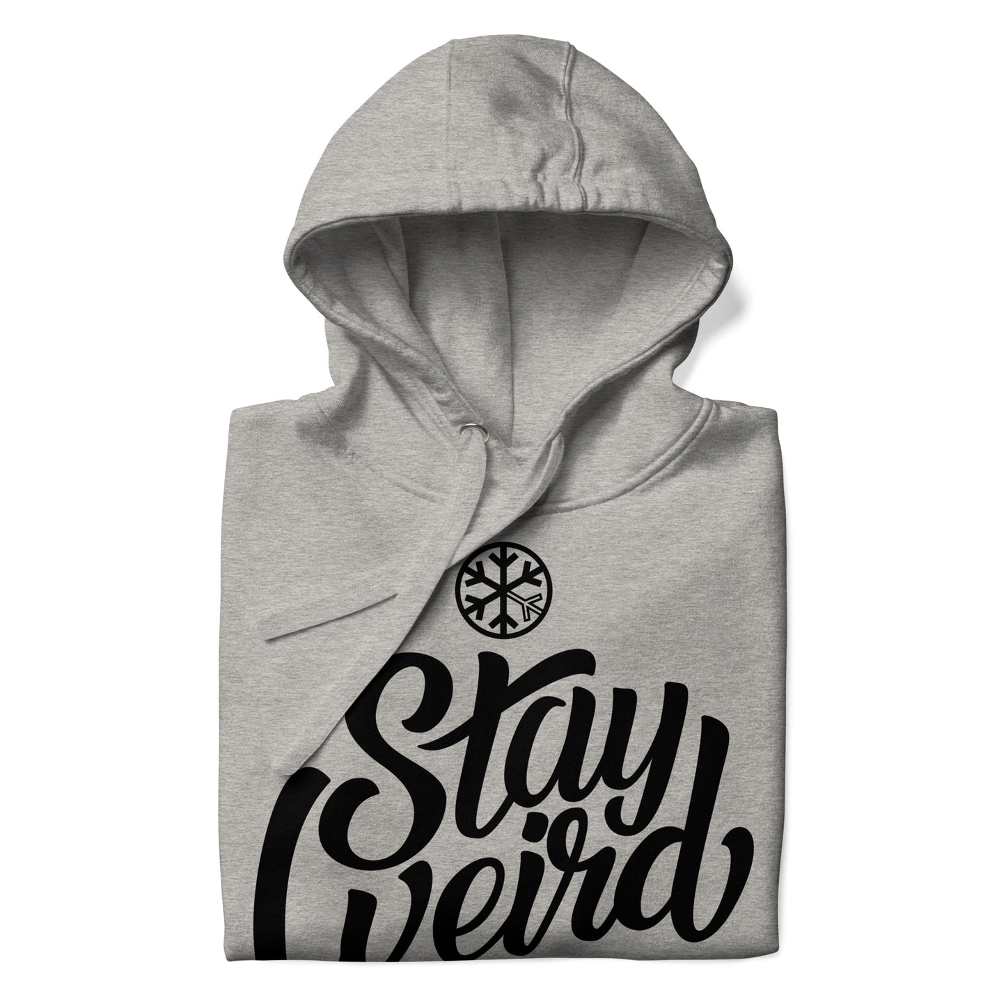 Gray-Stay Weird Hoodie from B.Different Clothing, folded, graffiti-inspired streetwear