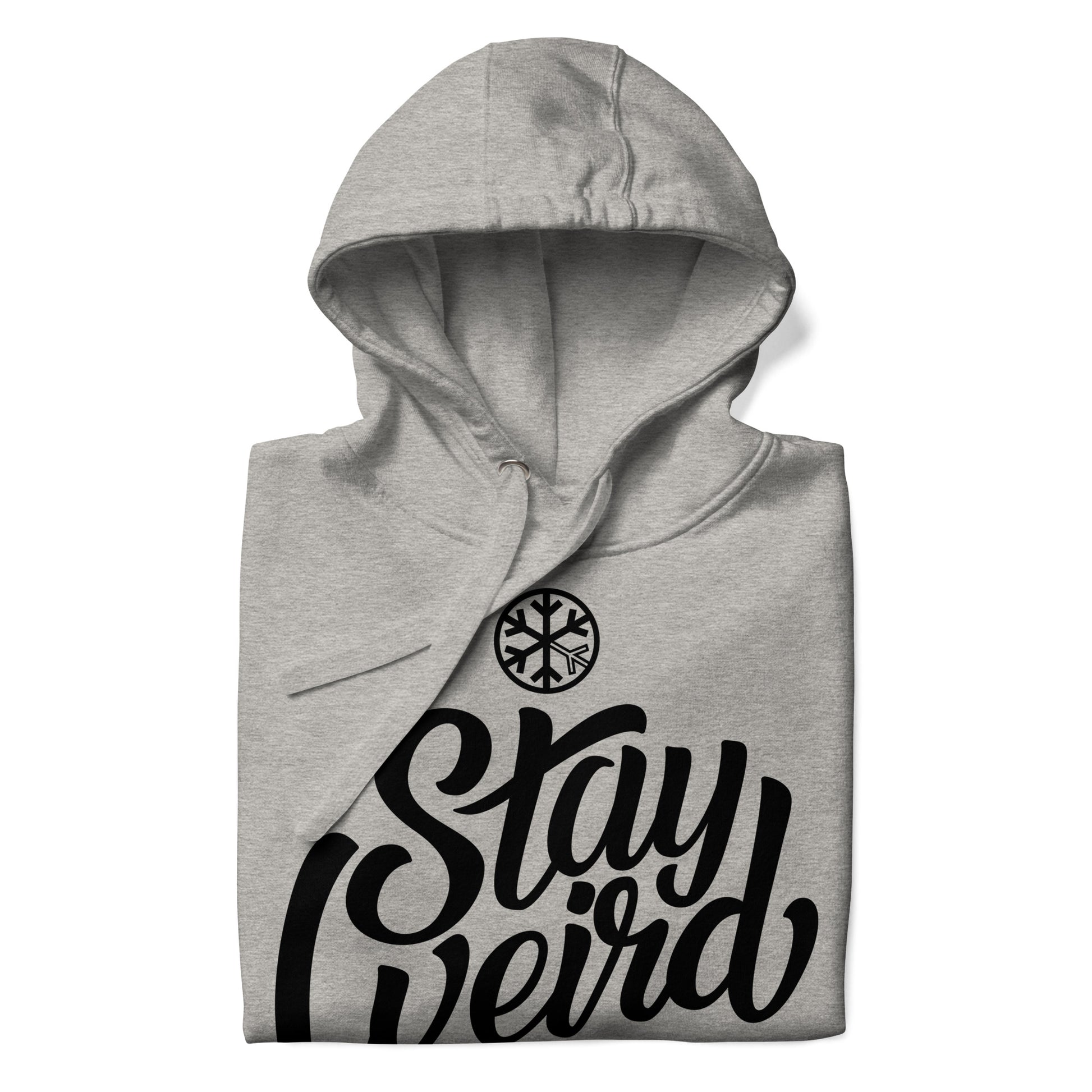 Gray-Stay Weird Hoodie from B.Different Clothing, folded, graffiti-inspired streetwear