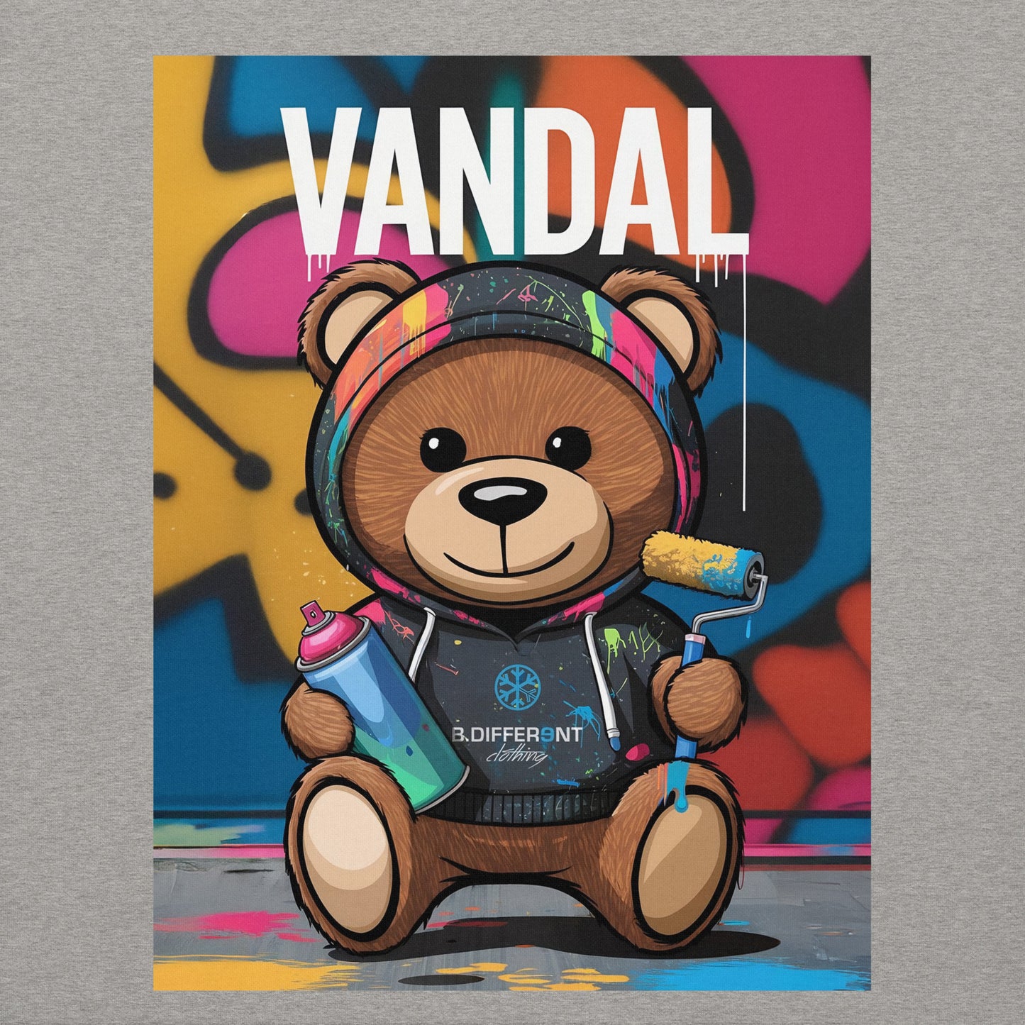 Gray-Vandal Teddy Bear Graffiti Hoodie from B.Different Clothing, graphic, graffiti-inspired streetwear