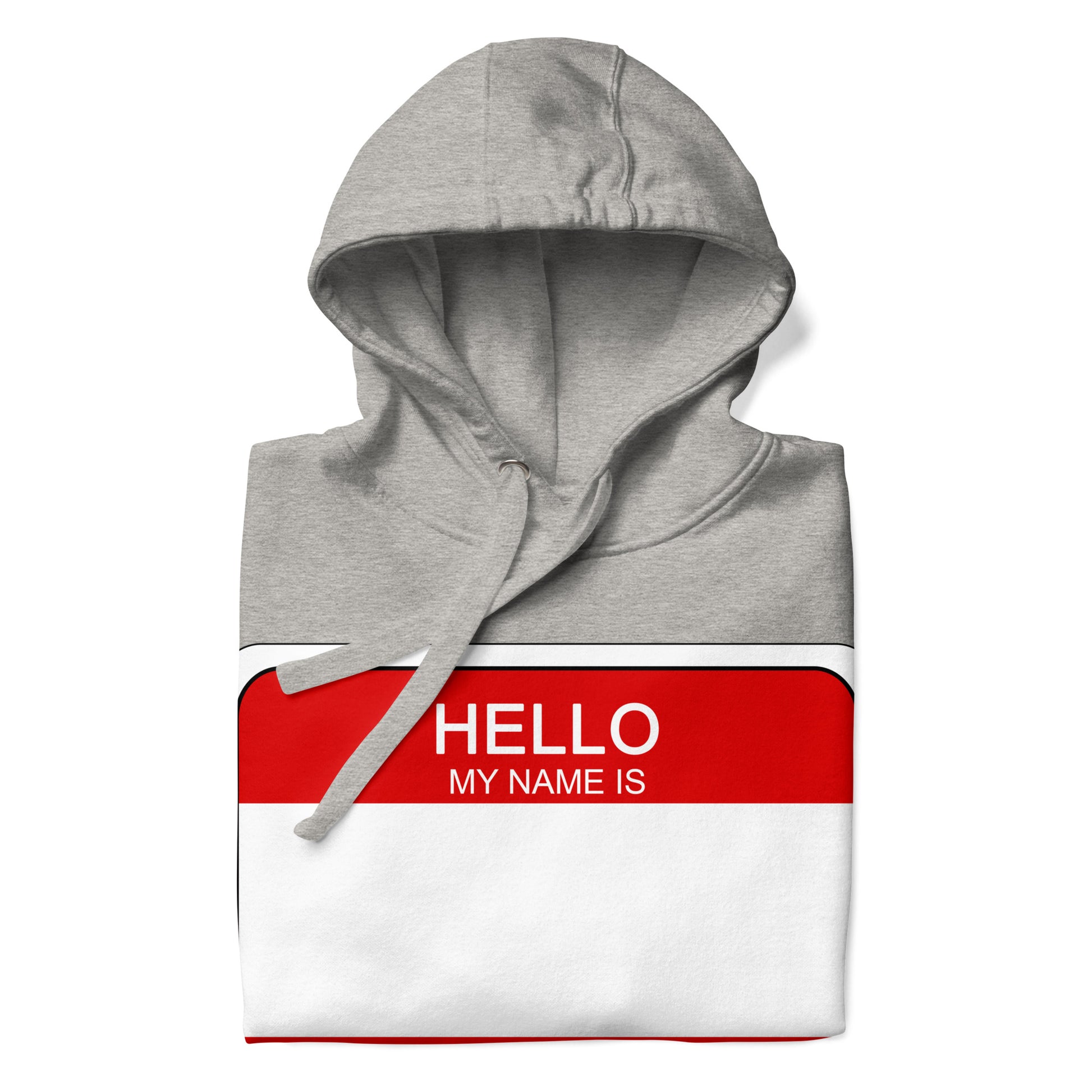 Gray-Hello My Name Is Sticker Graffiti Hoodie from B.Different Clothing, folded, graffiti-inspired streetwear