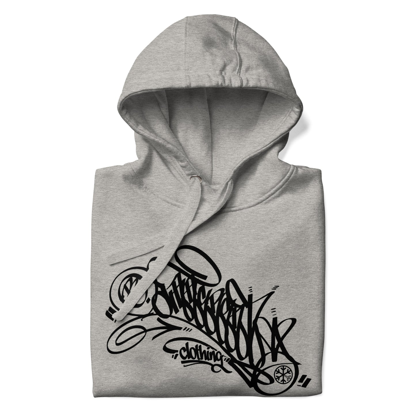 Gray-B.Different Clothing Graffiti Tag Hoodie from B.Different Clothing, folded, graffiti-inspired streetwear