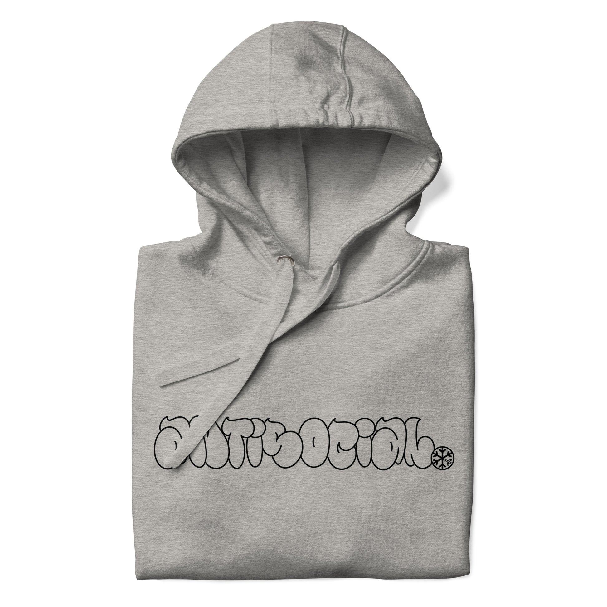 Gray-Antisocial Graffiti Hollow Hoodie from B.Different Clothing, folded, graffiti-inspired streetwear