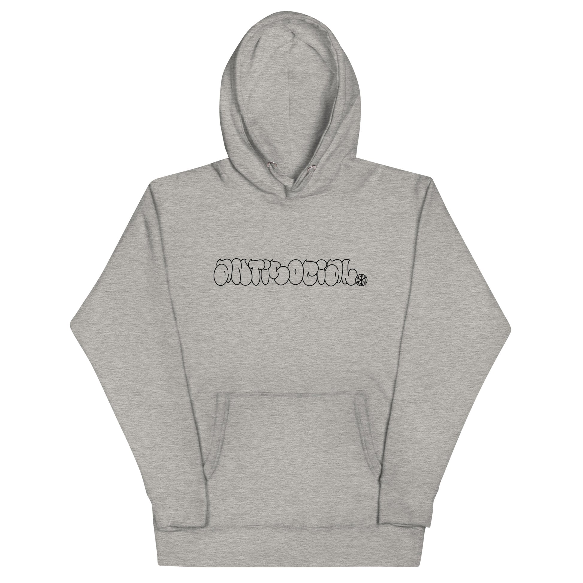 Gray-Antisocial Graffiti Hollow Hoodie from B.Different Clothing, front view, graffiti-inspired streetwear