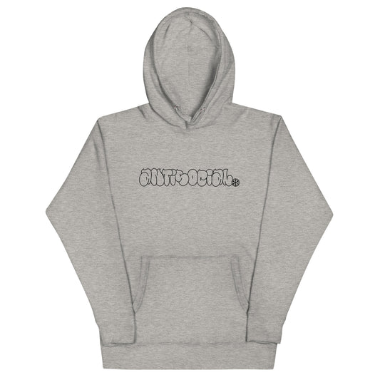 Gray-Antisocial Graffiti Hollow Hoodie from B.Different Clothing, front view, graffiti-inspired streetwear