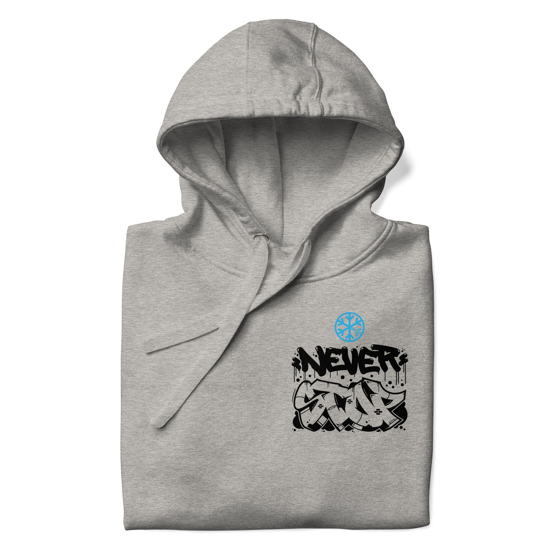 Gray-Never Stop Graffiti Character Hoodie from B.Different Clothing, folded, graffiti-inspired streetwear