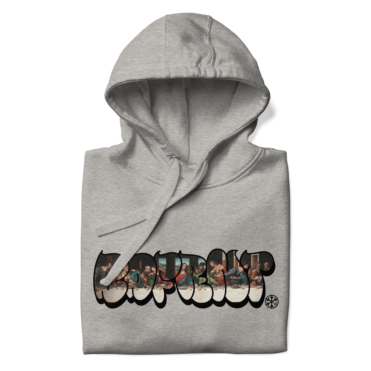 Gray-BDFRNT Throwie x Last Supper Graffiti Hoodie from B.Different Clothing, folded, graffiti-inspired streetwear