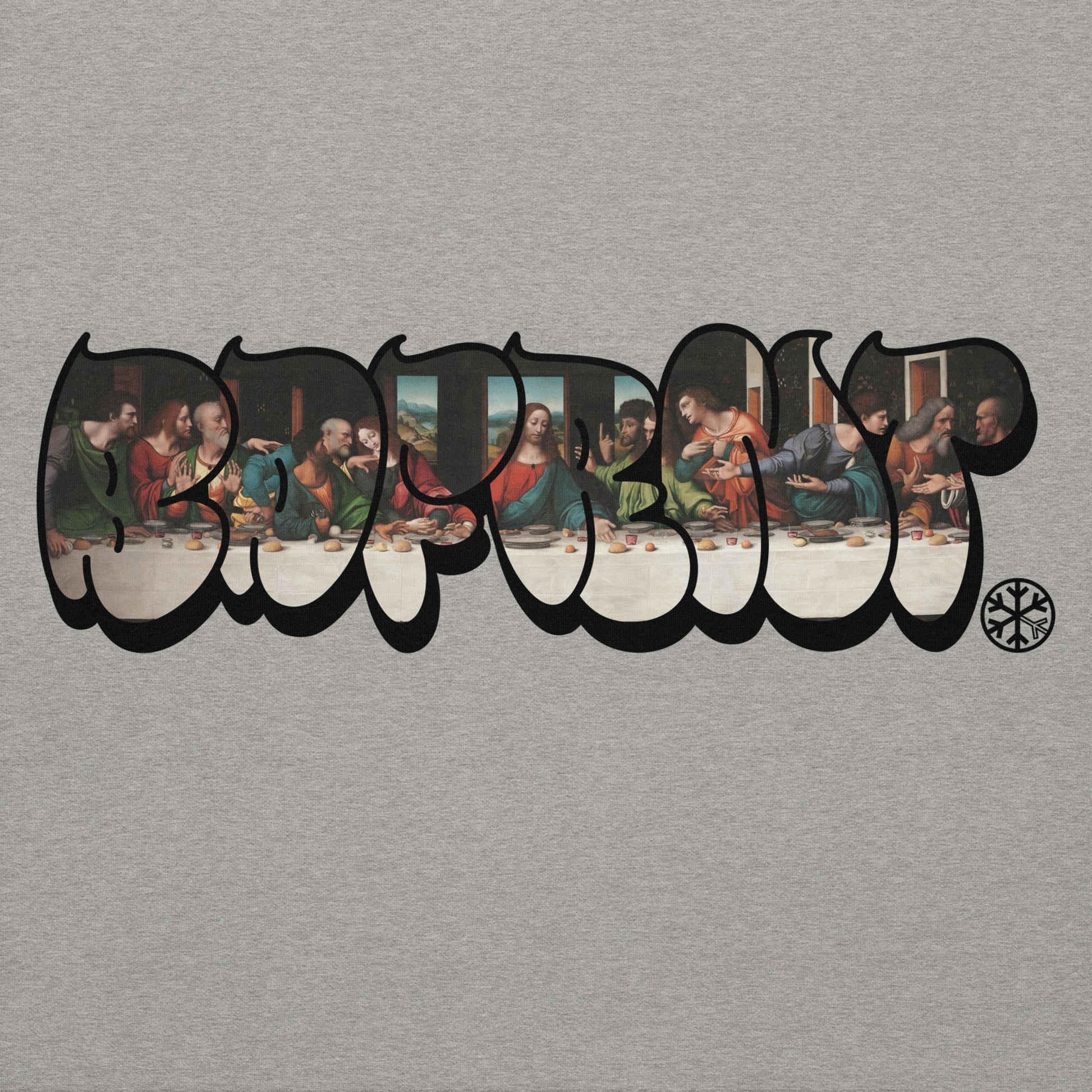 Gray-BDFRNT Throwie x Last Supper Graffiti Hoodie from B.Different Clothing, graphic, graffiti-inspired streetwear