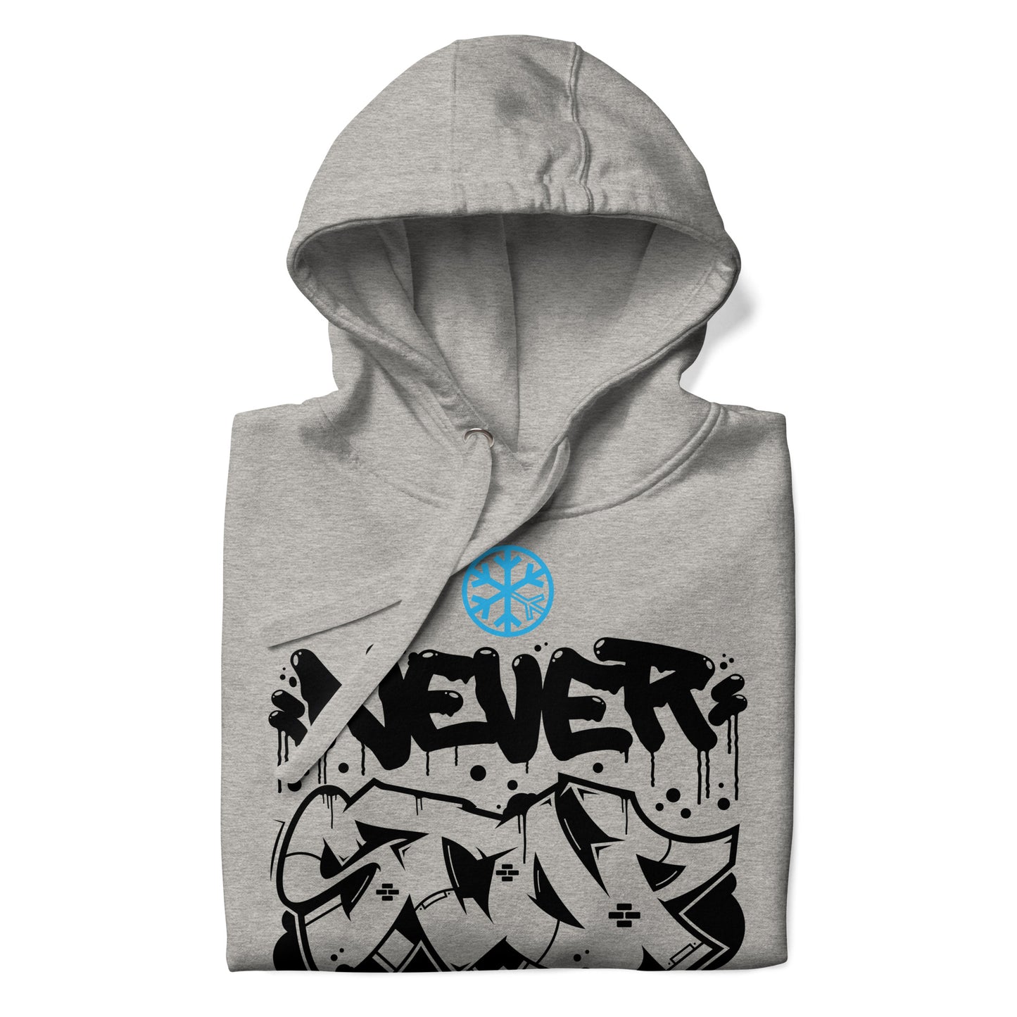 Gray-Never Stop Graffiti Piece Hoodie from B.Different Clothing, folded, graffiti-inspired streetwear