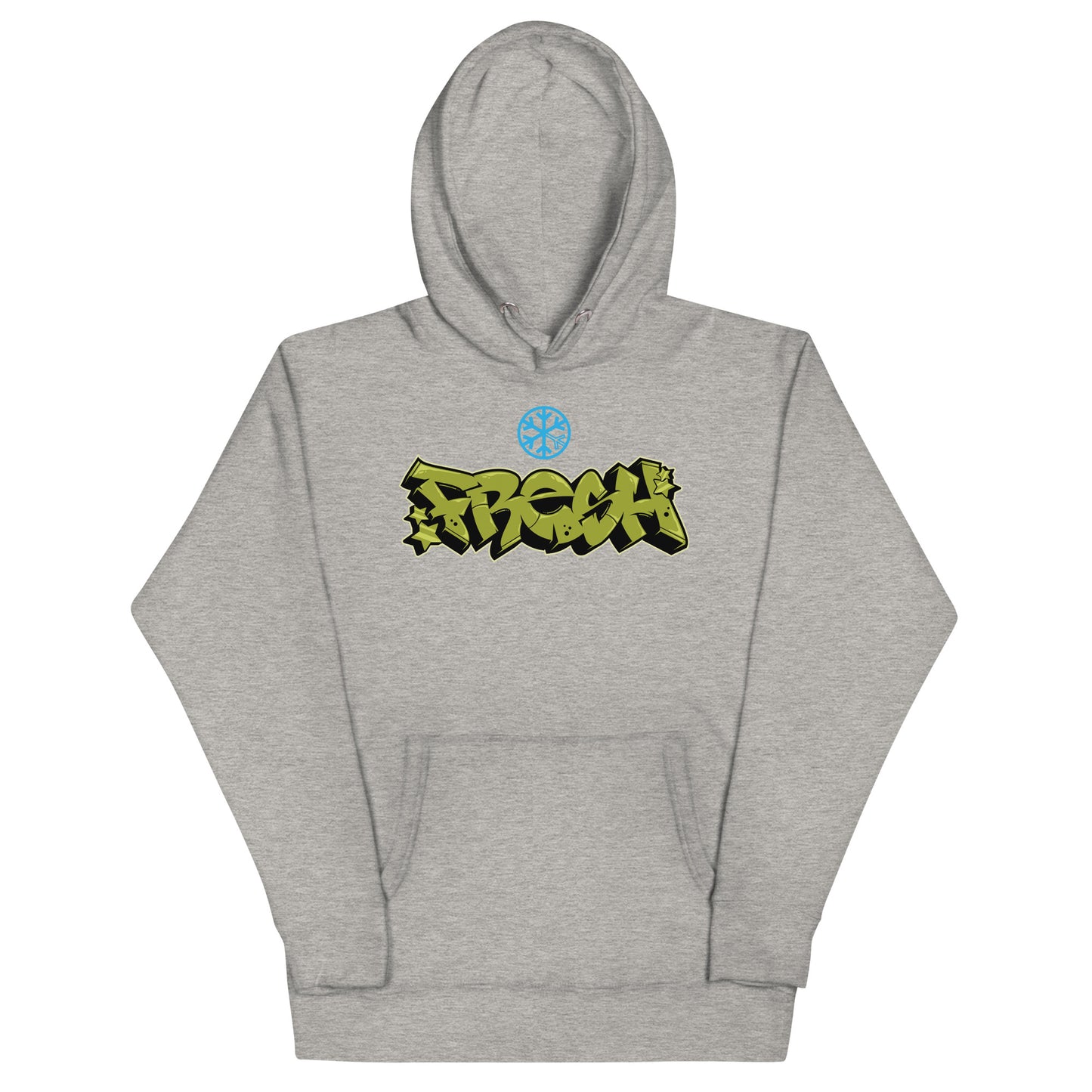 Gray-Fresh Graffiti Piece Hoodie from B.Different Clothing, front view, graffiti-inspired streetwear
