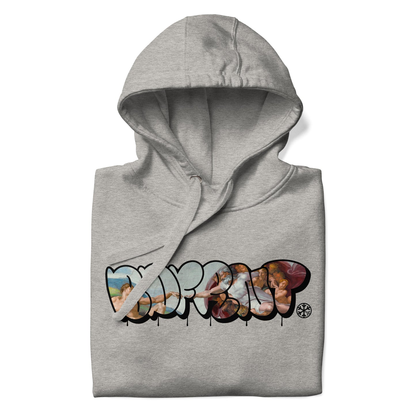 Gray-BDFRNT Throwie x Creation of Adam Graffiti Hoodie from B.Different Clothing, folded, graffiti-inspired streetwear