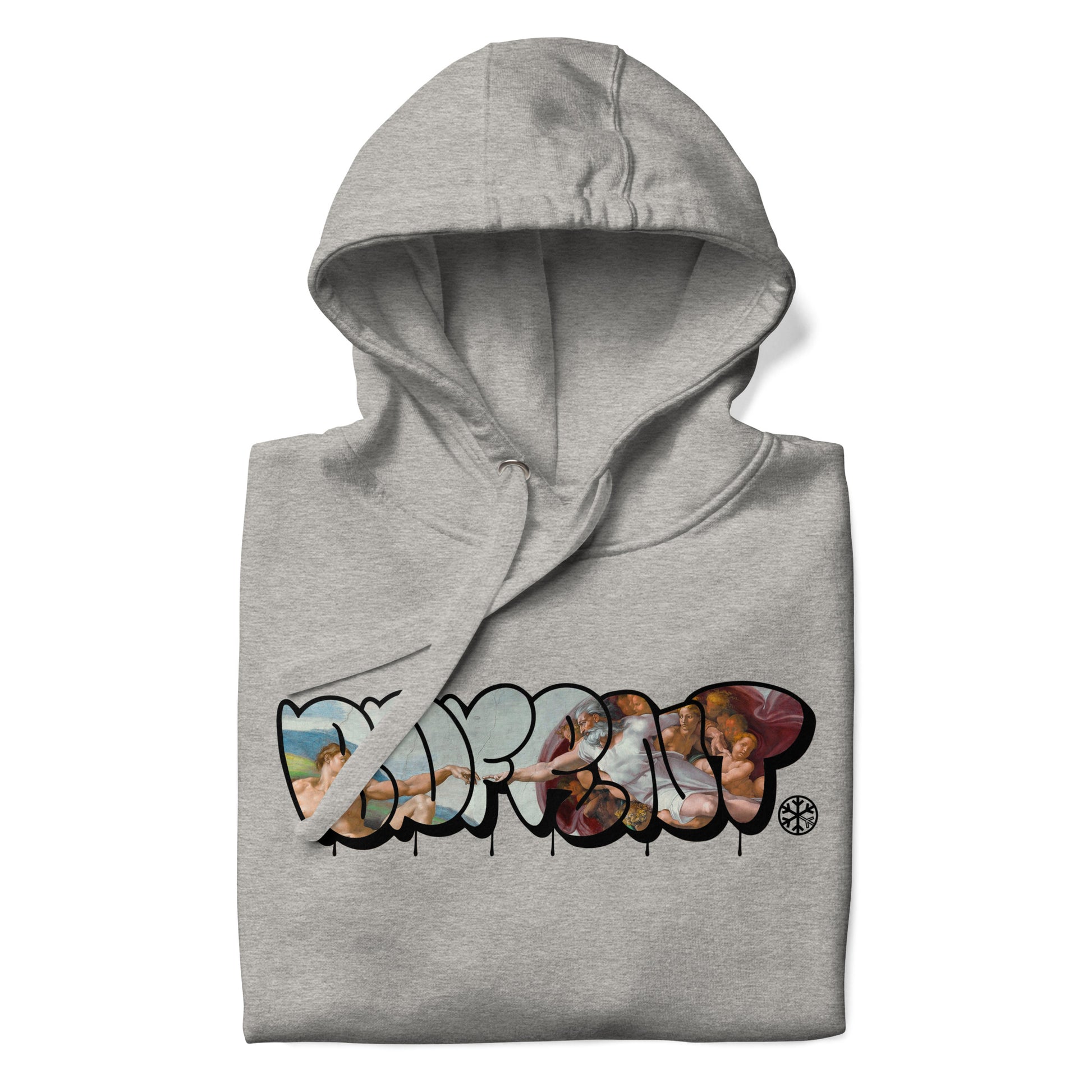 Gray-BDFRNT Throwie x Creation of Adam Graffiti Hoodie from B.Different Clothing, folded, graffiti-inspired streetwear