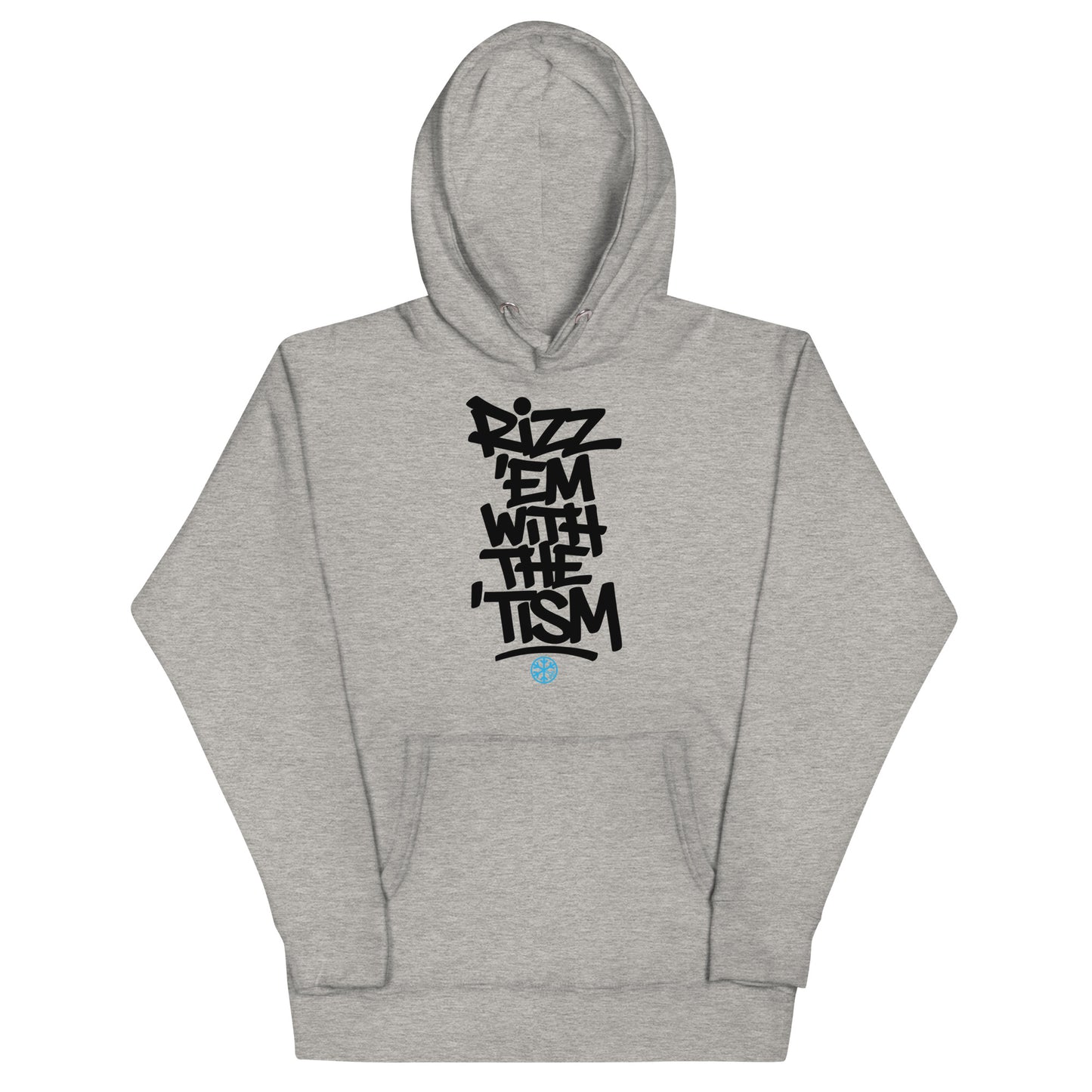 Gray-Rizz 'Em With The 'Tism Graffiti Hoodie from B.Different Clothing, front view, graffiti-inspired streetwear