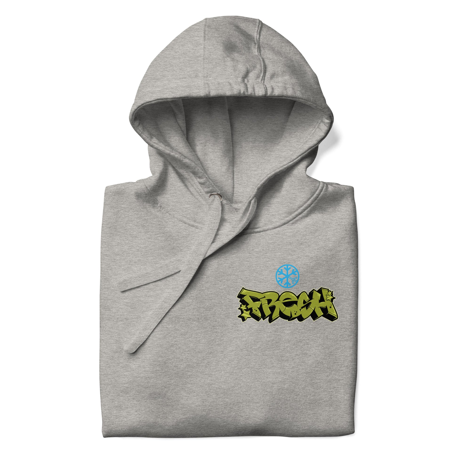 Gray-Fresh Graffiti Character Hoodie from B.Different Clothing, folded, graffiti-inspired streetwear