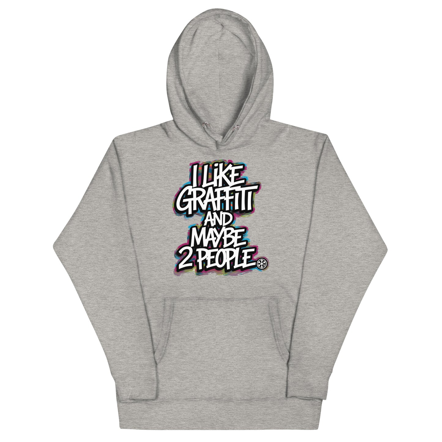 Gray-I Like Graffiti and Maybe 2 People Hoodie from B.Different Clothing, front view, graffiti-inspired streetwear