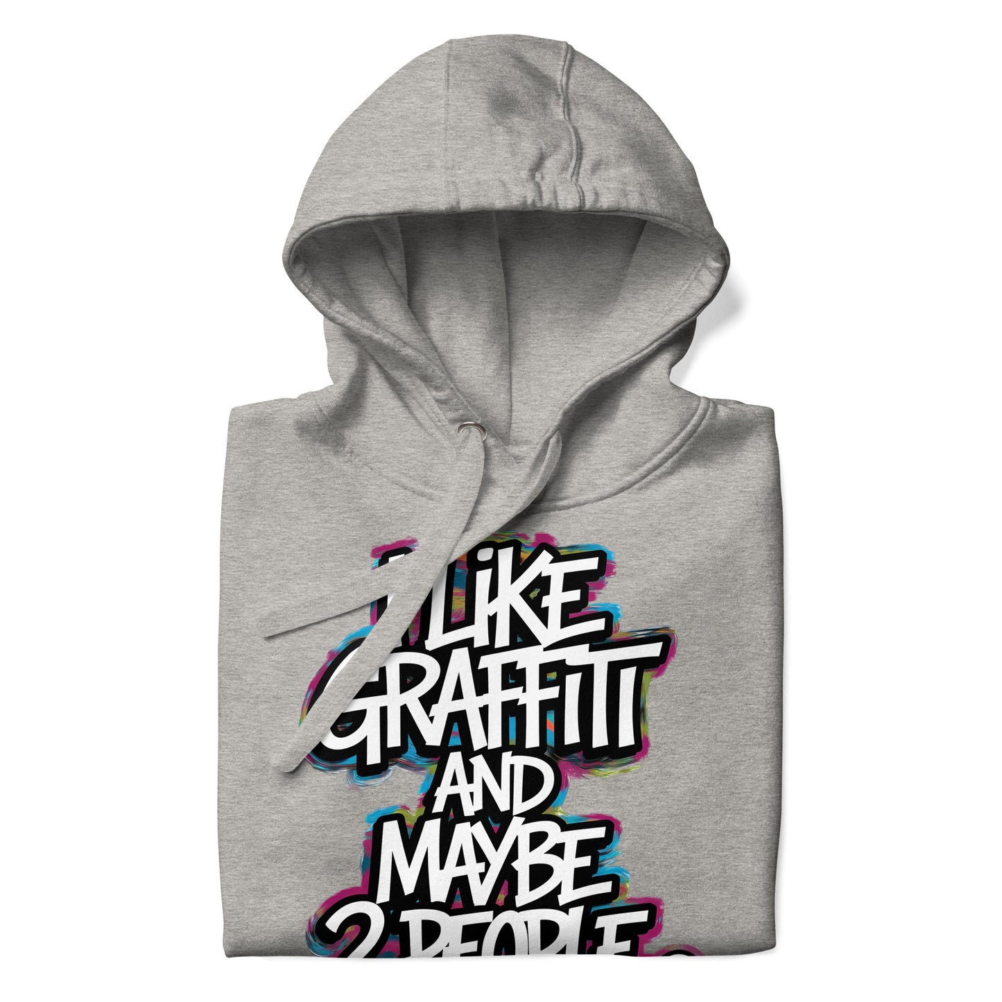 Gray-I Like Graffiti and Maybe 2 People Hoodie from B.Different Clothing, folded, graffiti-inspired streetwear