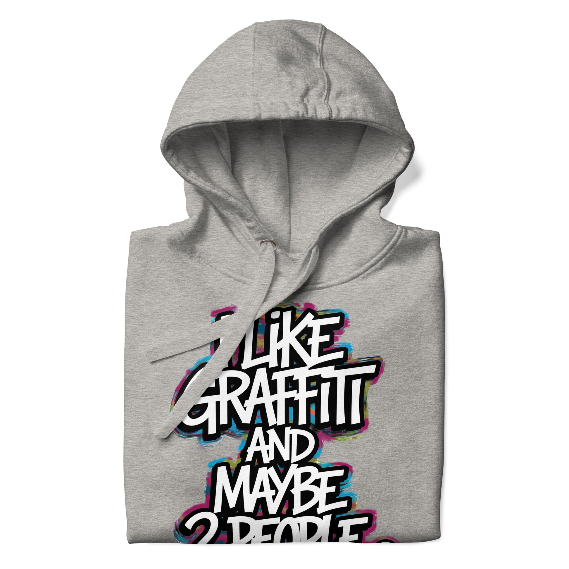 Gray-I Like Graffiti and Maybe 2 People Hoodie from B.Different Clothing, folded, graffiti-inspired streetwear