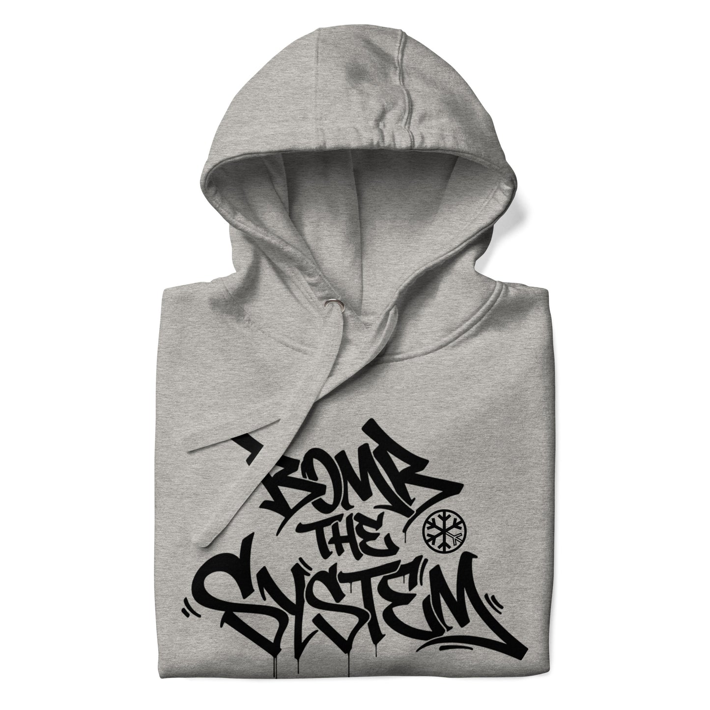 Gray-Bomb The System Graffiti Hoodie from B.Different Clothing, folded, graffiti-inspired streetwear