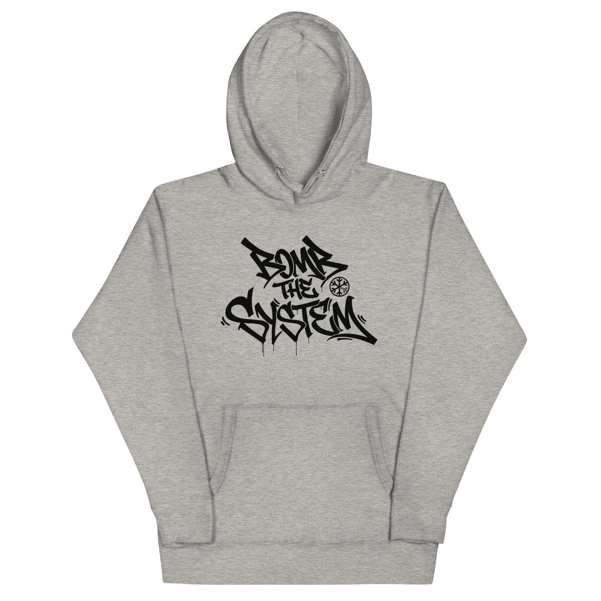 Gray-Bomb The System Graffiti Hoodie from B.Different Clothing, front view, graffiti-inspired streetwear