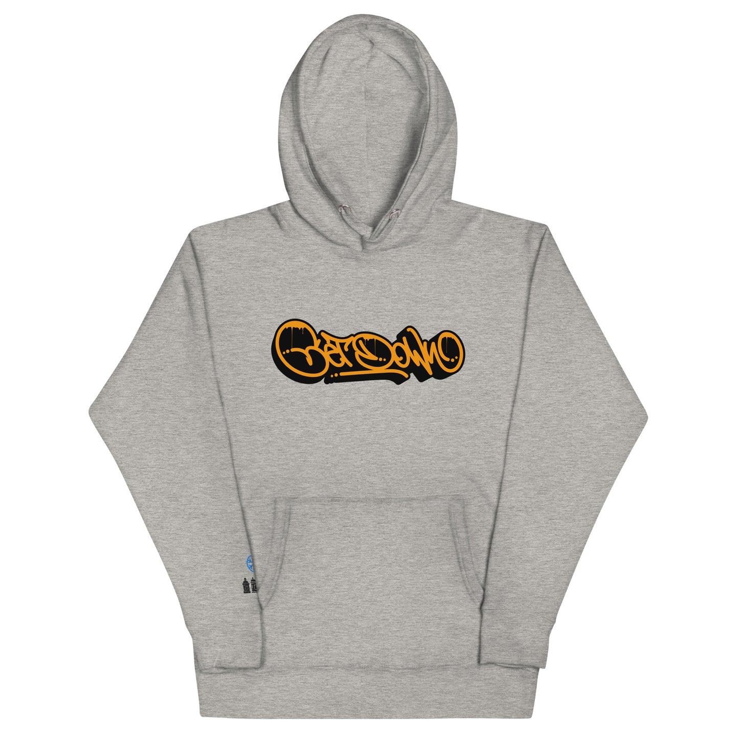 Gray-Get Down Graffiti Tag Hoodie from B.Different Clothing, front view, graffiti-inspired streetwear