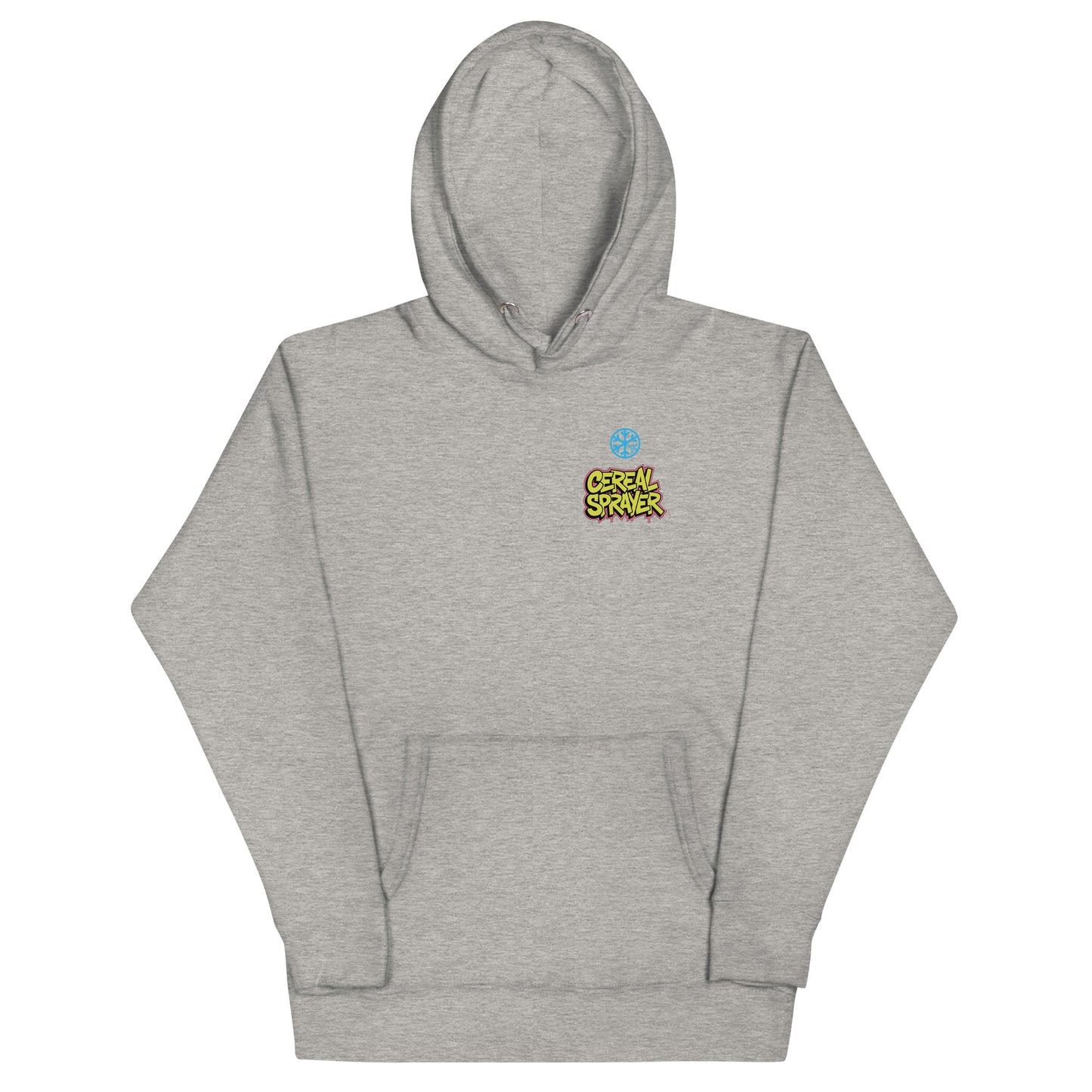 Gray-Cereal Sprayer Graffiti Hoodie from B.Different Clothing, front view, graffiti-inspired streetwear