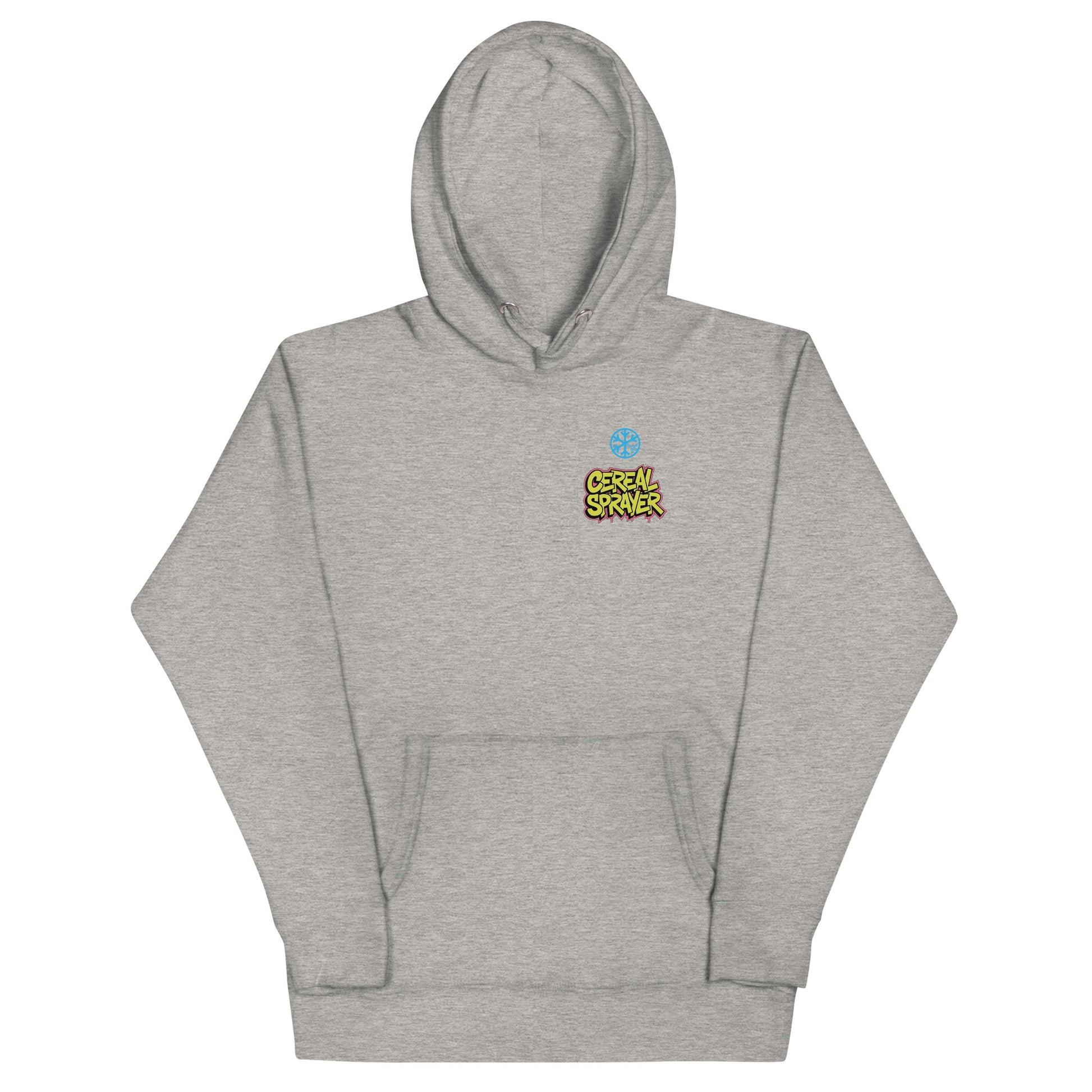 Gray-Cereal Sprayer Graffiti Hoodie from B.Different Clothing, front view, graffiti-inspired streetwear