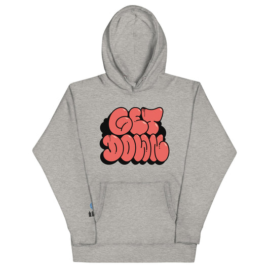 Gray-Get Down Graffiti Throw-up Hoodie from B.Different Clothing, front view, graffiti-inspired streetwear