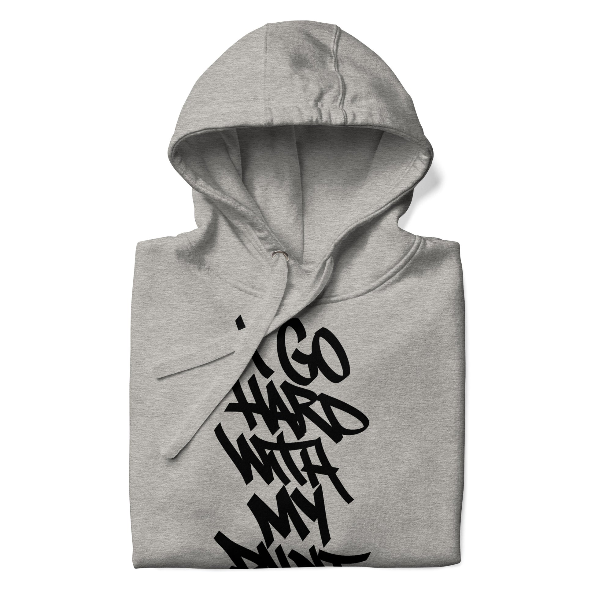 Gray-I Go Hard With My Paint Graffiti Hoodie from B.Different Clothing, folded, graffiti-inspired streetwear