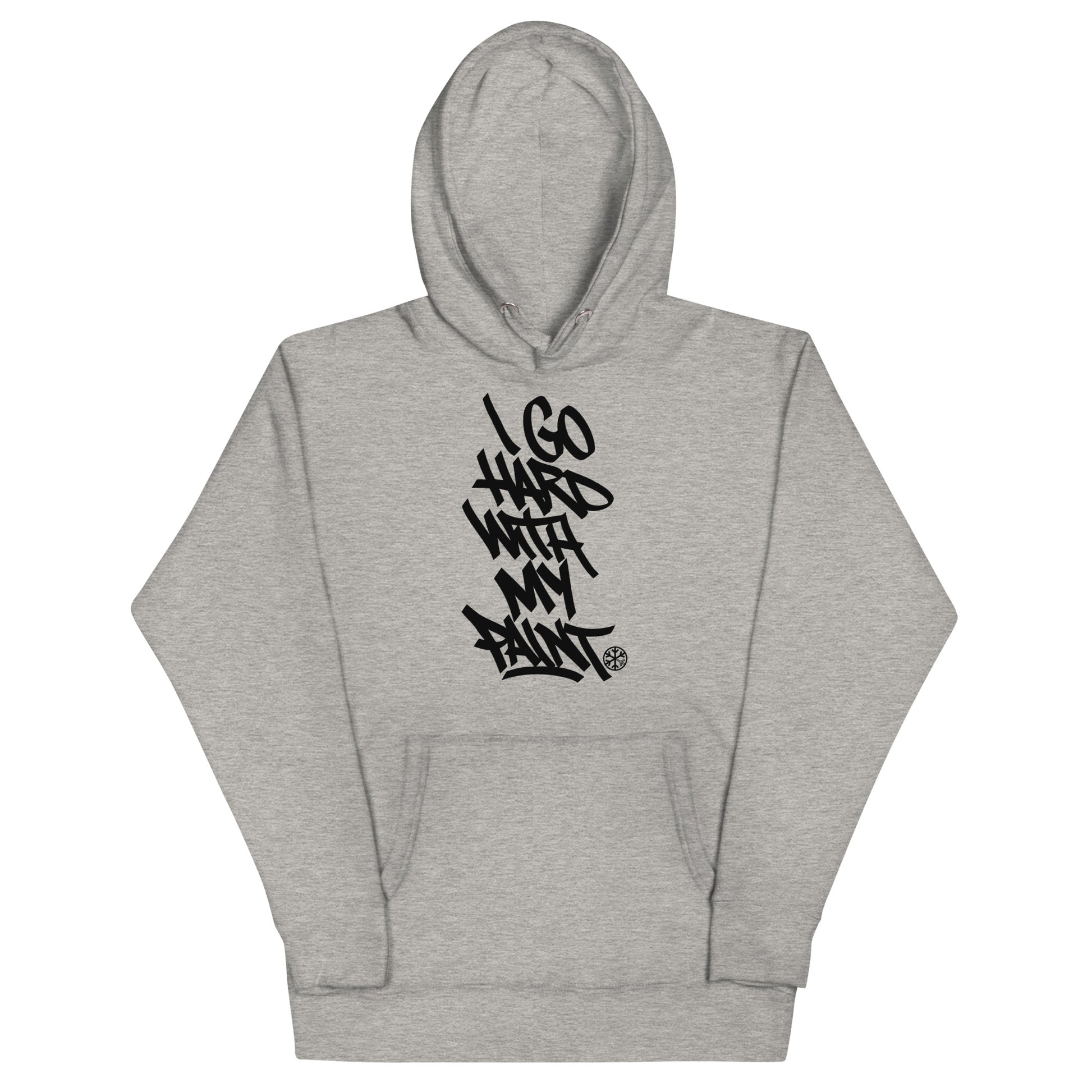 Gray-I Go Hard With My Paint Graffiti Hoodie from B.Different Clothing, front view, graffiti-inspired streetwear